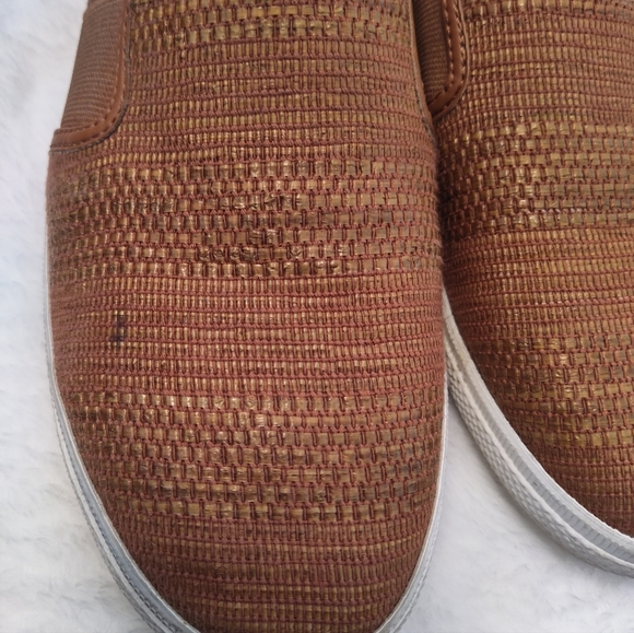 Ralph Lauren Women's 9.5B Brown Straw Sneaker Loafer Gold Logo Shoes Flats - Picture 6 of 10